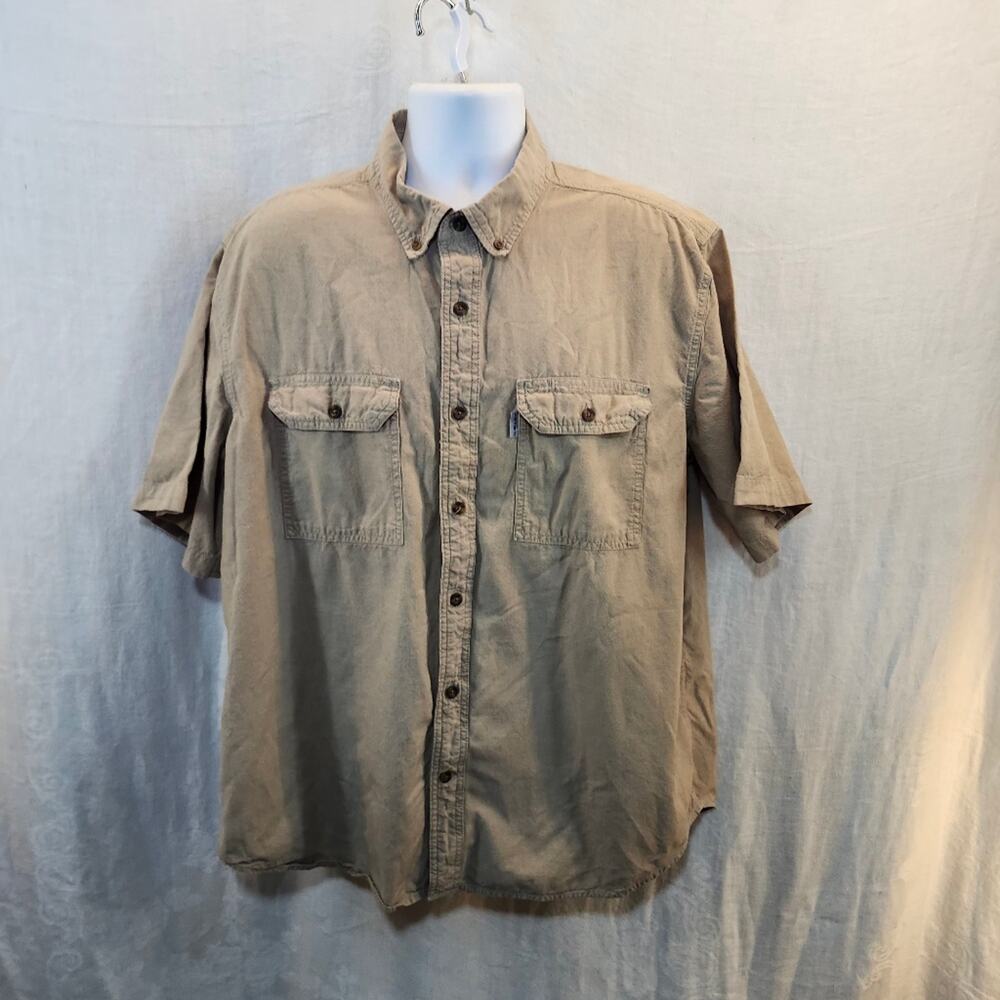 Carhartt Sz Xl Mens Tan Short Sleeve Camp Shirt